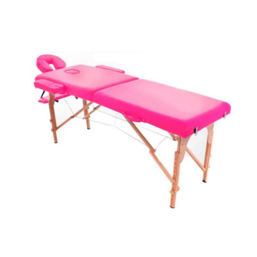 Ξύλινο φορητό κρεβάτι μασάζ με θήκη μεταφοράς σε ροζ χρώμα