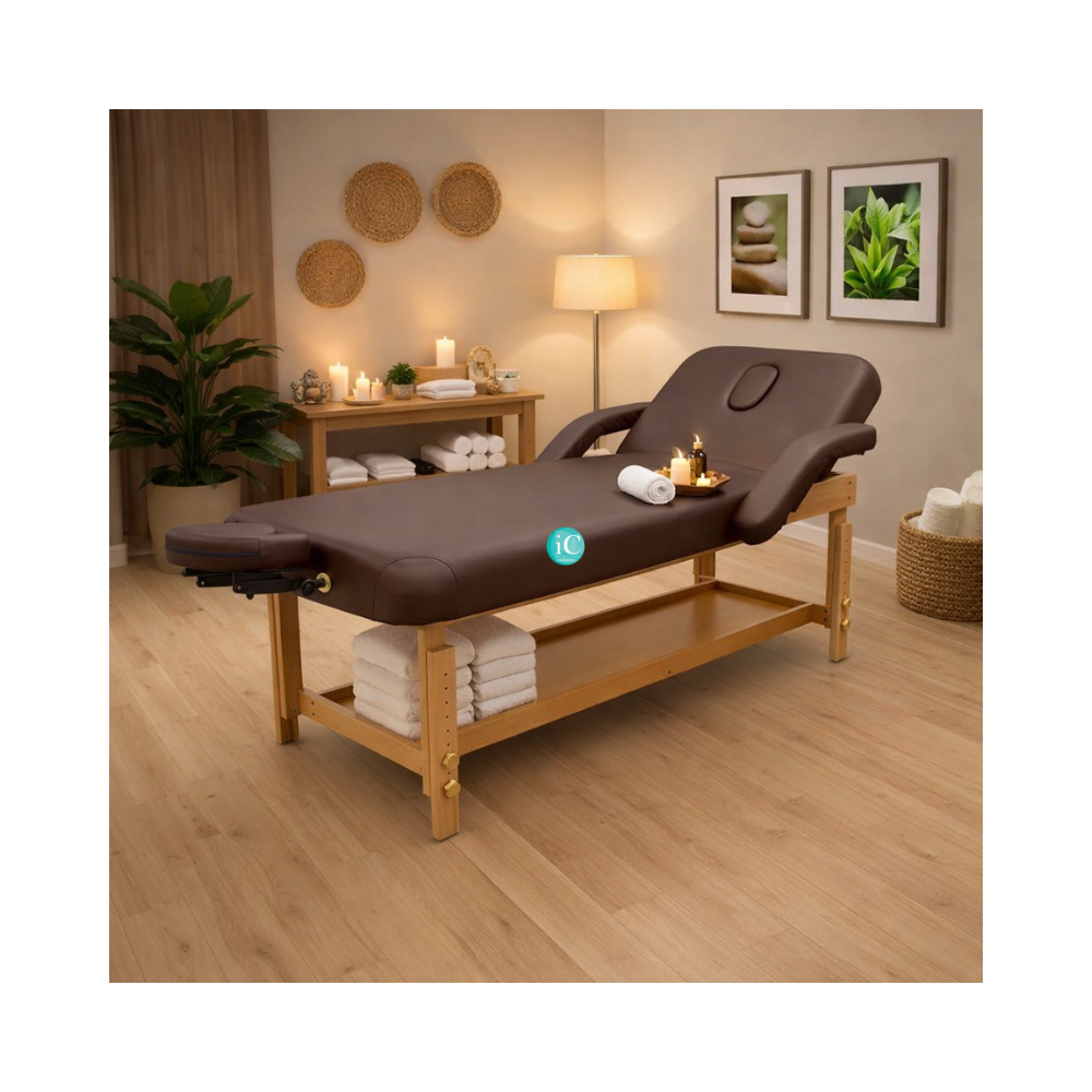 Ξύλινο σταθερό κρεβάτι μασάζ spa, αισθητικής καφέ - Image 9