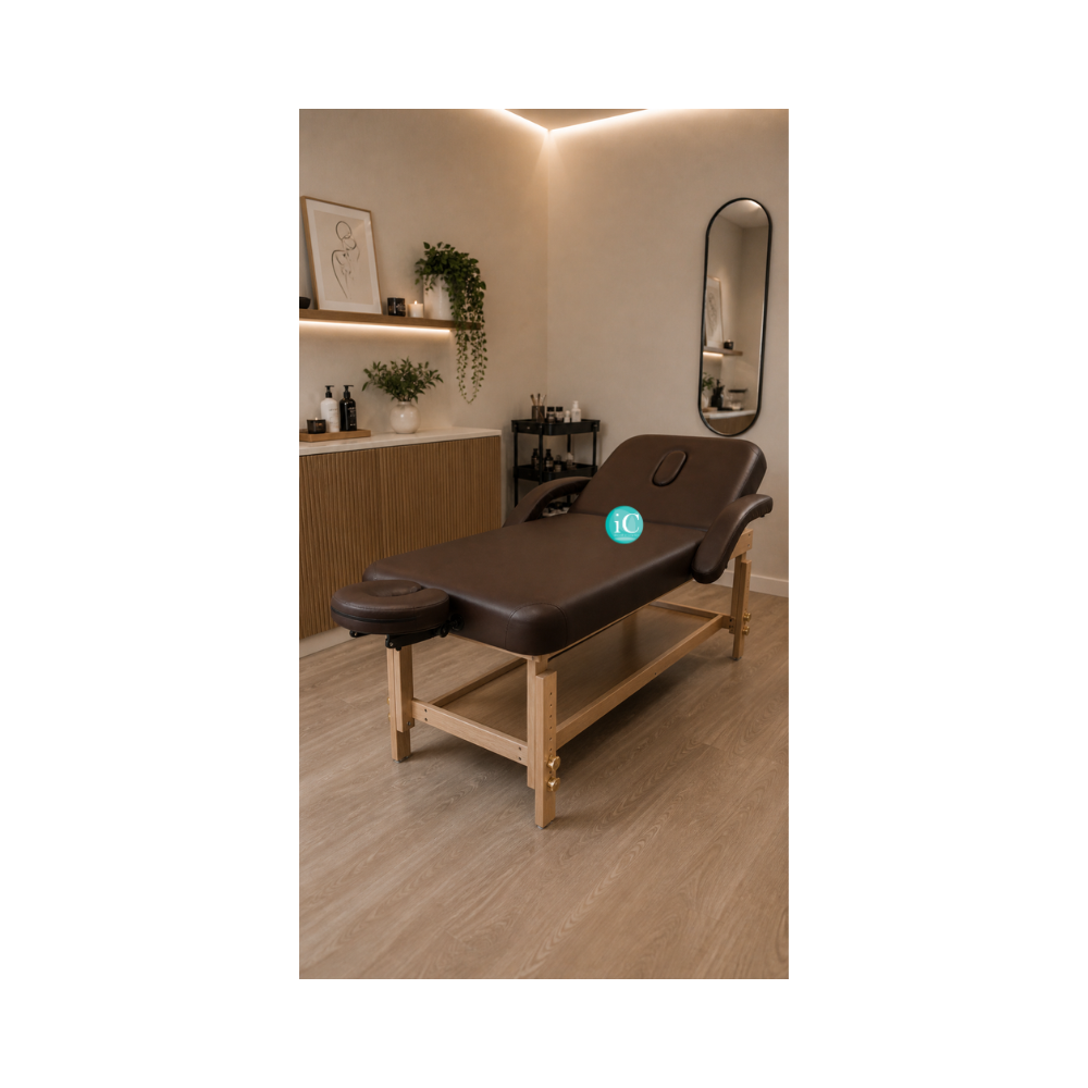 Ξύλινο σταθερό κρεβάτι μασάζ spa, αισθητικής καφέ - Image 11