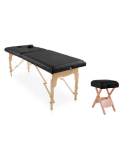 Ξύλινο φορητό κρεβάτι και σκαμπό, ελαφρύ εύκολο στη μεταφορά και αποθήκευση.