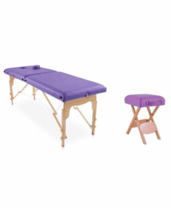 Icosmetics Ξύλινο Φορητό Κρεβάτι Μασάζ - Φυσικοθεραπείας & Ξύλινο Φορητό σκαμπό Μωβ